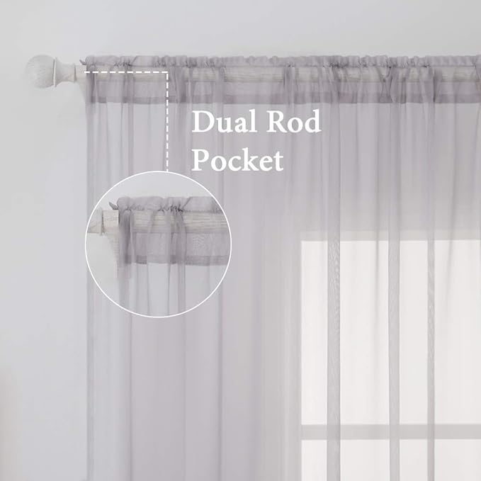MIULEE 2 Panels Solid Color Sheer Window Curtains Elegant Window Voile Panels/Drapes/Treatment for Bedroom Living Room (54X108 Inches Light Grey)