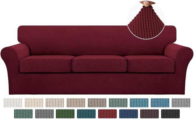 Turquoize 4 Piece Sofa Covers For 3 Cushion Couch Sofa Slipcover Soft Couch Cover For Dogs-Washable Sofa Furniture Covers With 3 Individual Large Cushion Covers Feature Thick Fabric(XL Sofa, Burgundy)