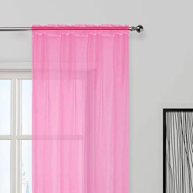SpaceDresser Basic Rod Pocket Sheer Voile Window Curtain Panels Pink 1 Pair 2 Panels 60 Width 108 Inch Long for Kitchen Bedroom Children Living Room Yard（Pink, 60W x 108L）