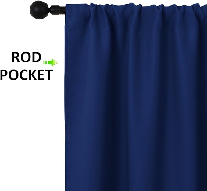 NICETOWN 2 Panels Blackout Curtains, Rod Pocket Thermal Insulated Drapes for Kitchen, Heavy Duty Small Window Treatment for Dorm Room, Studio Apartment, Basement (Royal Blue, W42 x L30)