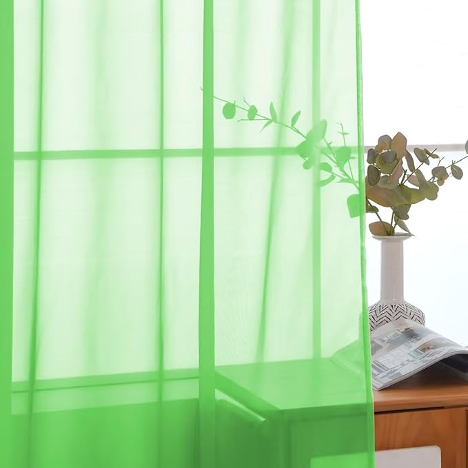 SpaceDresser Sheer Voile Window Treatment Rod Pocket Curtain Panels for Kitchen Bedroom Living Room Drapes Sunlight Filtering Privacy Semi Home Decor Assorted Colors Sizes (Sharp Green, 52 W x 63 L)