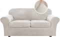 H.VERSAILTEX Real Velvet Plush 3 Piece Stretch Sofa Covers Couch Covers for 2 Cushion Couch Sofa Slipcovers Width Up to 90 Inch Thick Soft Stay in Place (Large Sofa, Oatmeal)