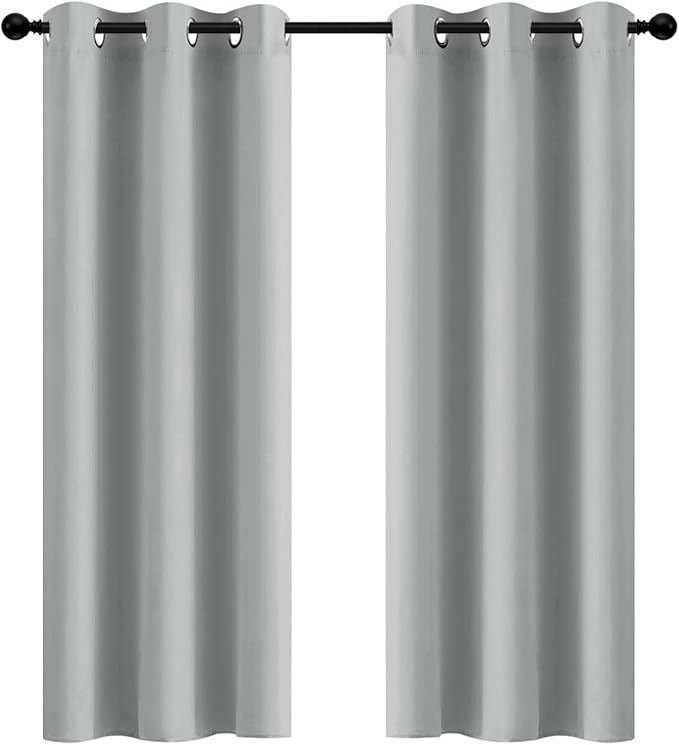 Yakamok Soft and Smooth Blackout Curtains for Bedroom - Grommet Thermal Insulated Room Darkening Curtains for Living Room, Set of 2 Panels (42 x 72Inch, Light Grey)
