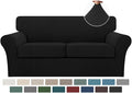 Turquoize 3 Piece Sofa Covers For 2 Cushion Couch Sofa Slipcover Soft Couch Cover For Dogs-Washable Sofa Furniture Covers With 2 Individual Cushion Covers, Feature Thick Fabric (2 Cushion Sofa, Black)