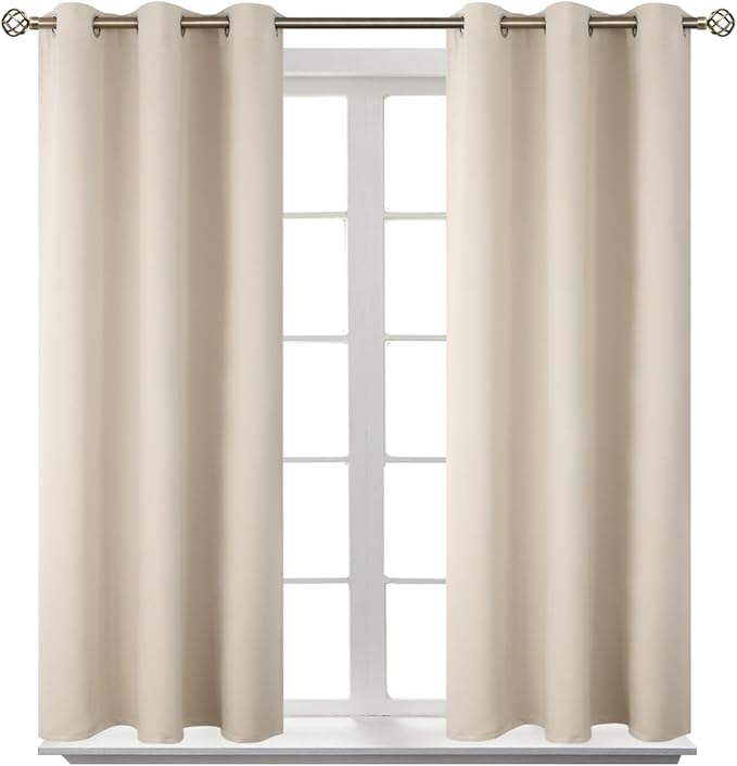 BGment Champagne Short Room Darkening Curtains for Small Windows, 38 x 45 Inch Thermal Insulated Tier Set of 2 Panels Sun Blocking Drapes for Kitchen Bedroom