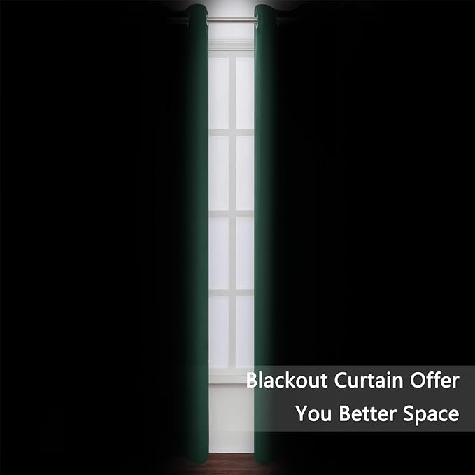 LEMOMO Blackout Curtains 52 x 90 Inch Long Dark Green Curtains Set of 2 Panels Room Darkening Curtains for Bedroom and Living Room