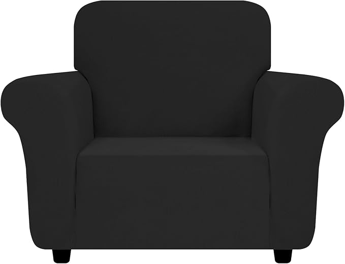 ZNSAYOTX Chair Cover with Arms (30"-47"), New Striped Sofa Chair Covers for Living Room, Dogs Pet Friendly Anti-Slip Chair Protector Spandex Armchair Slipcovers (Black, Chair)