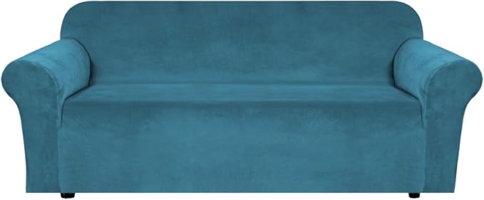 H.VERSAILTEX Stretch Velvet Sofa Covers Large Couch Covers Sofa Slipcovers Furniture Protector Soft with Non Slip Elastic Bottom, Feature Thick Comfy Rich Velour (XL Sofa, 98"-105", Peacock Blue)