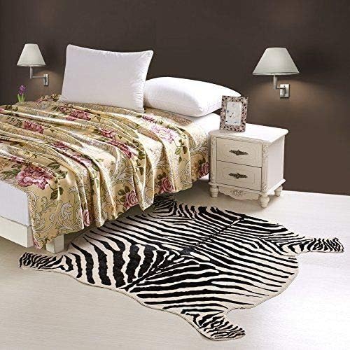 Zebra Rug Faux Zebra Print Area Rug Animal Hide Mat/Carpets for Living Room Yellowish Cream 4x4.6 Feet