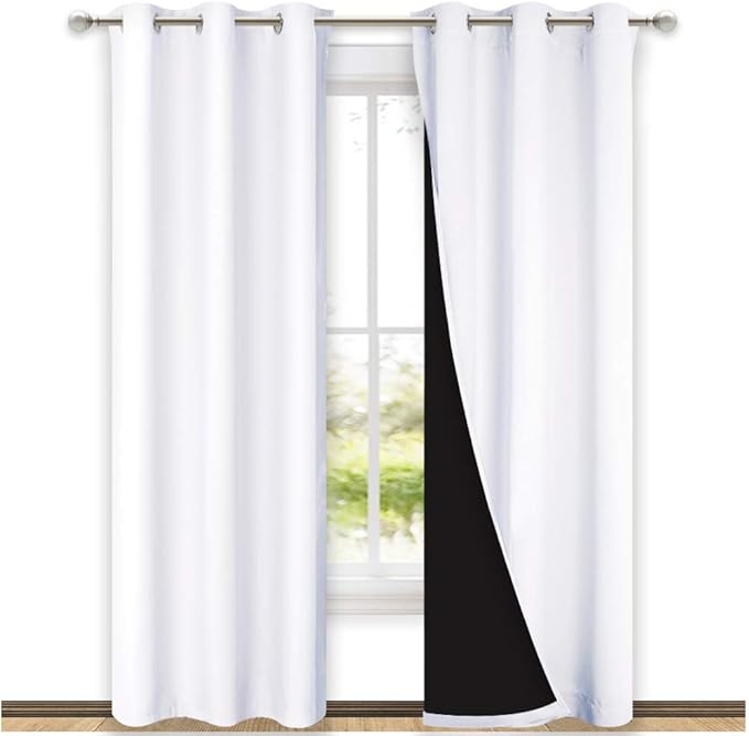 NICETOWN White Blackout Curtains 84 inches Long, Full Light Blocking Drapes with Black Liner for Nursery, Thermal Insulated Draperies for Hall, Villa (2 Pieces, 42 inches Wide Each Panel, Pure White)