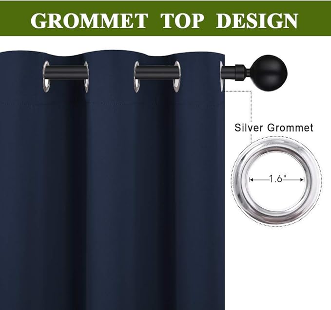NICETOWN Blackout Draperies Curtains, All Season Thermal Insulated Solid Grommet Top Blackout Curtains/Drapes for Kid's Room (Navy, 1 Pair, 34 x 63 Inch)
