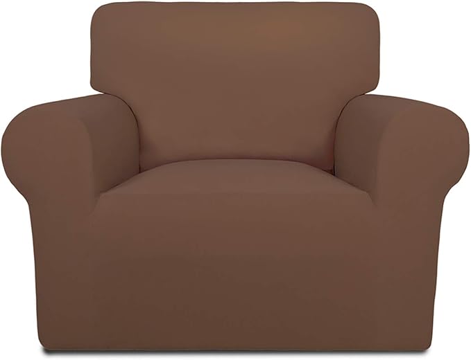 PureFit Super Stretch Chair Sofa Slipcover – Spandex Non Slip Soft Couch Sofa Cover, Washable Furniture Protector with Non Skid Foam and Elastic Bottom for Kids, Pets （Chair, Brown）