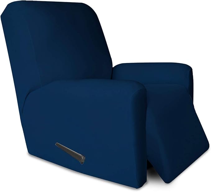 PureFit Super Stretch Chair Sofa Slipcover with Pocket – Spandex Non Slip Soft Couch Sofa Cover, Washable Furniture Protector with Elastic Bottom for Kids, Pets （Recliner, Navy）