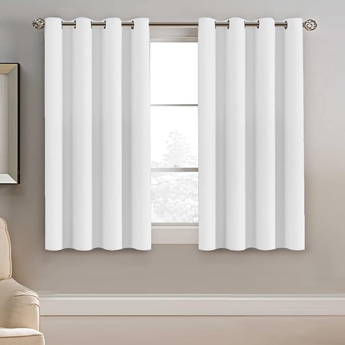 H.VERSAILTEX Pure White Curtain for Living Room Thermal Insulated Window Treatment Curtain 45 inch Length Energy Saving Solid Grommet Top Room Darkening Drape, One Panel, 52" W x 45" L