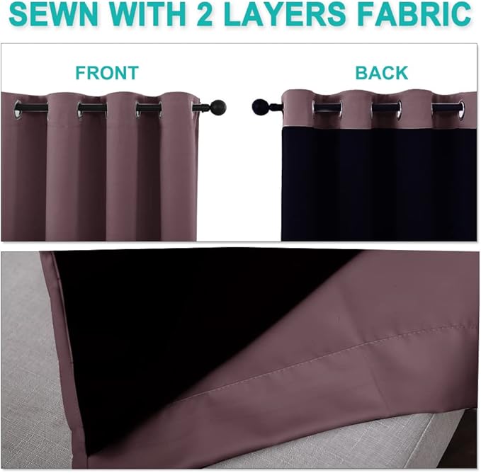 NICETOWN Dry Rose 100% Blackout Curtains 45 inches Long, 2 Thick Layers Completely Blackout Window Treatment Thermal Insulated Lined Drapes for Small Window (1 Pair, 42 inches Width Each Panel)