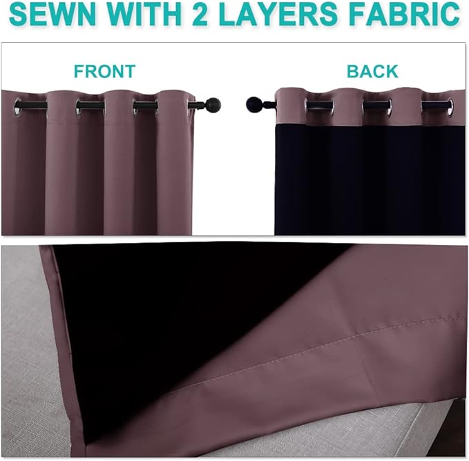 NICETOWN Warm Curtains for Winter, Bedroom Full Blackout Curtain Panels, Great Job for Blocking Light, Complete Blackout Draperies with Black Liner for Night Shift (Dry Rose, Set of 2, 46 by 54-inch)