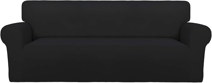 PureFit Super Stretch Oversized Sofa Slipcover – Spandex Non Slip Soft Couch Sofa Cover, Washable Furniture Protector with Non Skid Foam and Elastic Bottom for Kids, Pets （Oversized Sofa, Black）