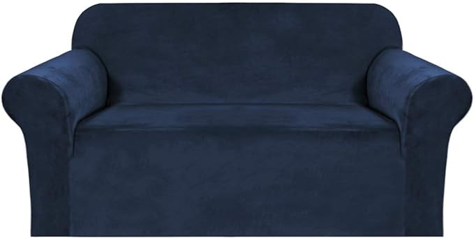 H.VERSAILTEX Stretch Velvet Loveseat Covers for 2 Cushion Couch Covers for Living Room Sofa Covers Slipcovers with Non Slip Straps Bottom, Ultra Thick Comfy Velour (Width 58"-72", Navy)