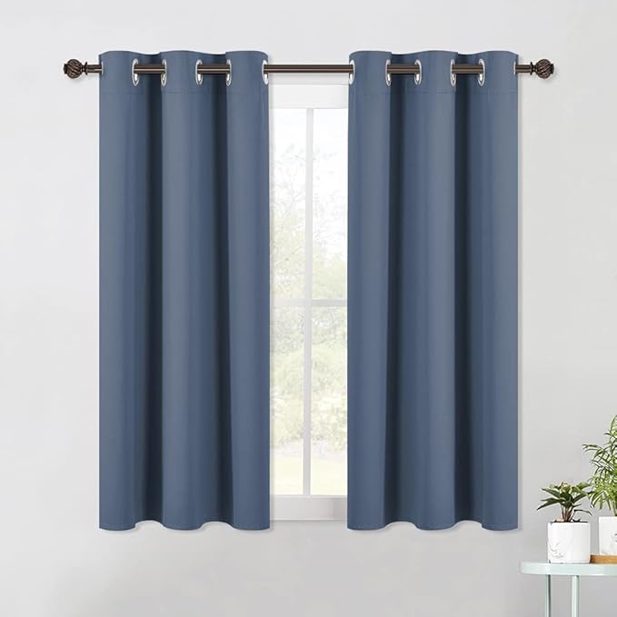 NICETOWN Blackout Draperies Curtains for Kids Room, Window Treatment Thermal Insulated Solid Grommet Blackout Drape Panels for Bedroom (Set of 2 Panels, 42 by 54 Inch, Stone Blue)
