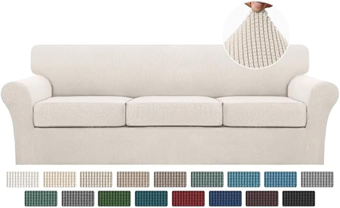 Turquoize 4 Piece Sofa Covers for 3 Cushion Couch Sofa Slipcover Soft Couch Cover for Dogs-Washable Sofa Furniture Covers with 3 Individual Large Cushion Covers, Feature Thick Fabric (XL Sofa, Ivory)