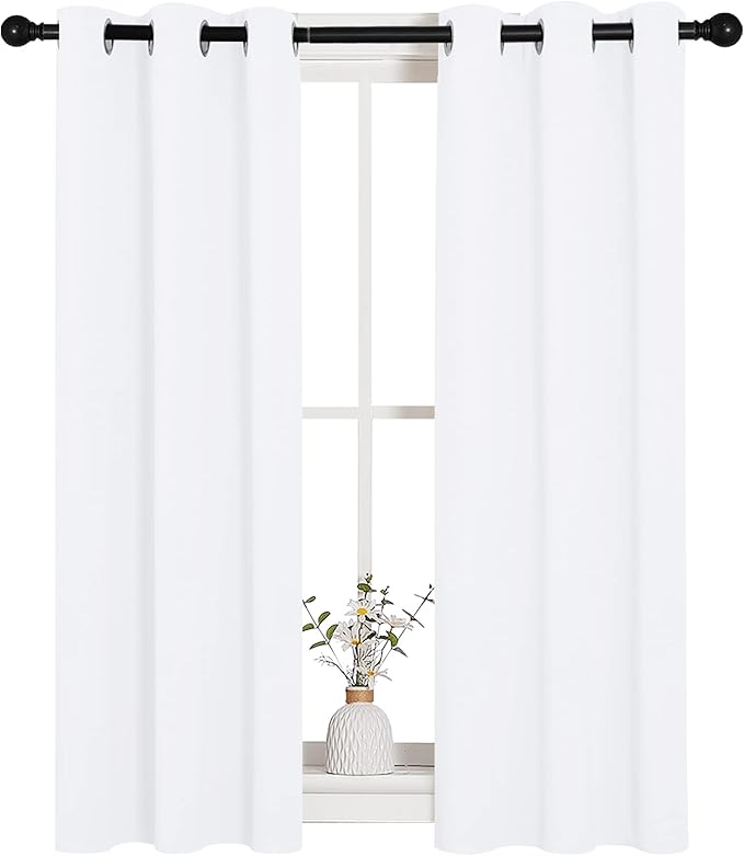 NICETOWN Draperies Curtains Panels, 2 Panels, 29 by 40, White, Blocking Out 50% Sunlight Window Treatment Curtains, Grommet Top Small Window Drapes for Bedroom