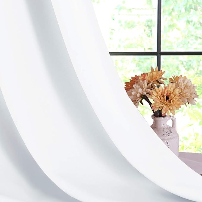 NICETOWN Draperies Curtains Panels, 2 Panels, 42 by 60, White, Blocking Out 50% Sunlight Window Treatment Curtains, Grommet Top Small Window Drapes for Bedroom