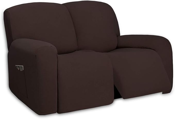 PureFit Super Stretch Loveseat Recliner Sofa Couch Cover with Pocket 2 Seats Non Slip Soft Sofa Slipcover, Washable Reclining Furniture Protector for Pets (Medium, Chocolate)