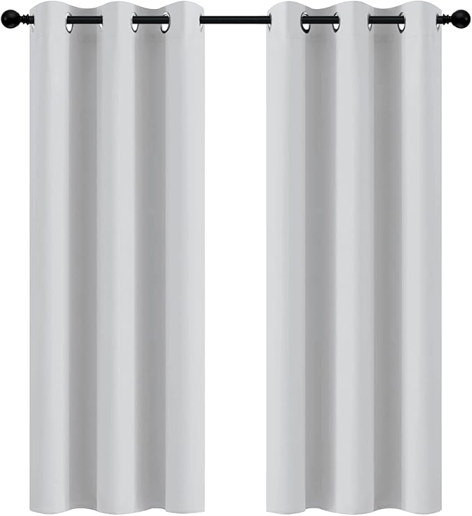 Yakamok Greyish White Curtains for Bedroom,Grommet Thermal Insulated Room Darkening Curtains for Living Room,42W x 72L,2 Panels