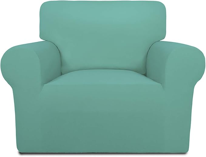 PureFit Super Stretch Chair Sofa Slipcover – Spandex Non Slip Soft Couch Sofa Cover, Washable Furniture Protector with Non Skid Foam and Elastic Bottom for Kids, Pets （Chair, Cyan）