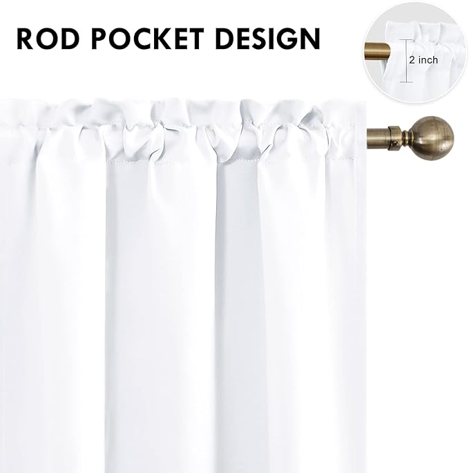 DWCN White Curtains for Living Room Thermal Insulated, 50% Light Blocking Curtains for Bedroom, Dining Room Window, W 42x L 72 Inch, Set of 2 Rod Pocket Curtain Panels