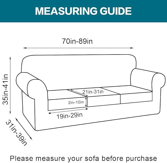 Turquoize 4 Piece Sofa Covers for 3 Cushion Couch Sofa Slipcover Soft Couch Cover for Dogs-Washable Sofa Furniture Cover with 3 Individual Cushion Covers (3 Cushion Sofa, Macchiato)
