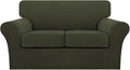 Turquoize 3 Piece Sofa Covers for 2 Cushion Couch Sofa Slipcover Soft Couch Cover for Dogs-Washable Sofa Furniture Cover with 2 Individual Cushion Covers, Thick Jacquard Fabric (Loveseat, Olive)
