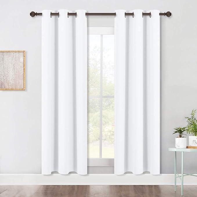 NICETOWN 50% Blackout White Curtain Set - Modern Design Solid Grommet Draperies/Drapes for Living Room, Window Dressing for Patio Door (2 Panels, 42 by 72)