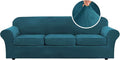 H.VERSAILTEX Velvet 4 Piece High Stretch Sofa Slipcover Cover Furniture Protector Form Fit Luxury Thick Velvet Extra Large Sofa Cover for 3 Cushion Couch Width Up to 105 Inch (XL Sofa, Deep Teal)