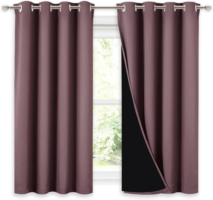 NICETOWN 100% Blackout Curtains 54 inches Long, Double-Deck Completely Blackout Window Treatment Thermal Insulated Lined Drapes for Small Window (Dry Rose, 1 Pair, 52 inches Width Each Panel)