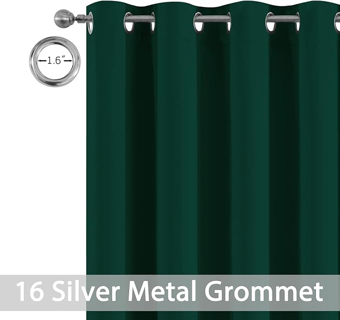 Yakamok Wide Thermal Blackout Patio Door Curtain Panel, Dark Green Grommet Sliding Door Insulated Curtains, Extra Wide Curtains for Sliding Glass Door, Emerald Green, W52 x L84, 1 Panel