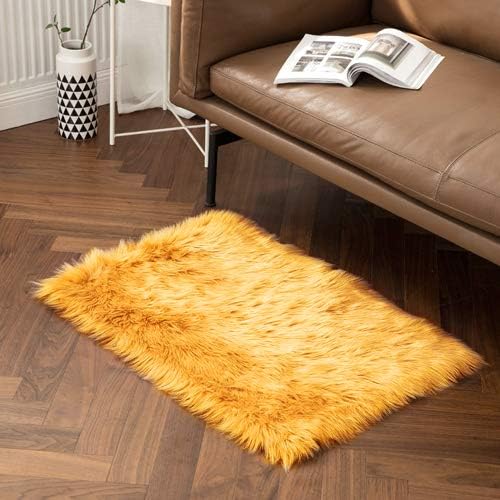 MIULEE Luxury Super Soft Fluffy Area Rug Faux Fur Rectangle Rug Decorative Plush Shaggy Carpet for Bedside Sofa Floor Nursery Fall Decor 2 x 3 Feet, Orange Yellow