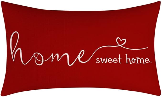 MFGNEH Home Sweet Home Quotes Farmhouse Pillow Covers, 12x20 Inch, Decorative Throw Pillow Case, Housewarming Gift, Red