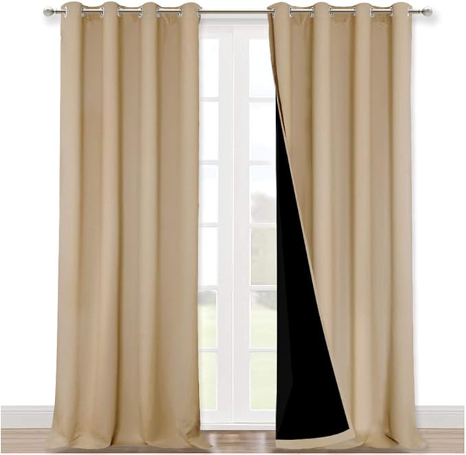 NICETOWN 100% Blackout Blinds, Set of 2, 46" x 96", Biscotti Beige, Laundry Room Decor Window Treatment Curtains for Large Patio Sliding Door, Thermal Insulated Curtains for Bedroom