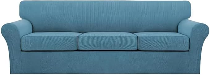 Turquoize 4 Piece Sofa Covers for 3 Cushion Couch Sofa Slipcover Soft Couch Cover for Dogs Washable Furniture Cover with 3 Individual Large Cushion Covers Feature Fabric (Large Sofa, Storm Blue)
