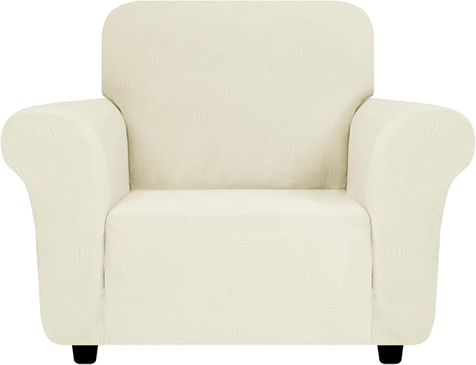 ZNSAYOTX Super Stretch Chair Slipcover (30"-47"), New Striped Sofa Chair Covers for Living Room, Dogs Pet Friendly Anti-Slip Chair Protector Spandex Armchair Slipcovers (Beige, Chair)