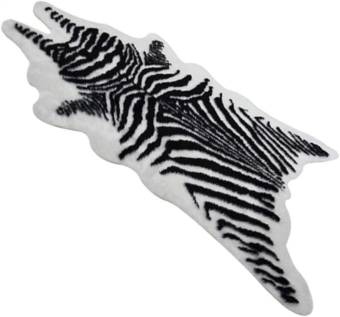 Zebra Print Rug Faux Animal Cowhide Skin Area Rug Leather Carpet Mat Small Size for Home Office Livingroom 3.1' x 3.6'