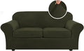 H.VERSAILTEX Real Velvet Plush 3 Piece Stretch Sofa Covers Couch Covers for 2 Cushion Couch Sofa Slipcovers Width Up to 90 Inch Feature Thick Soft Stay in Place (Sofa, Olive)