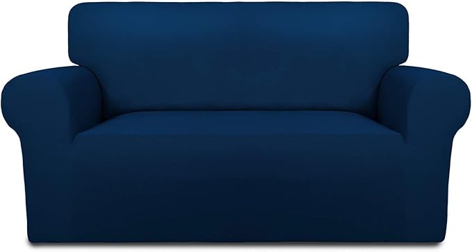 PureFit Super Stretch Sofa Slipcover – Spandex Non Slip Soft Couch Sofa Cover, Washable Furniture Protector with Non Skid Foam and Elastic Bottom for Kids, Pets （Loveseat, Navy）