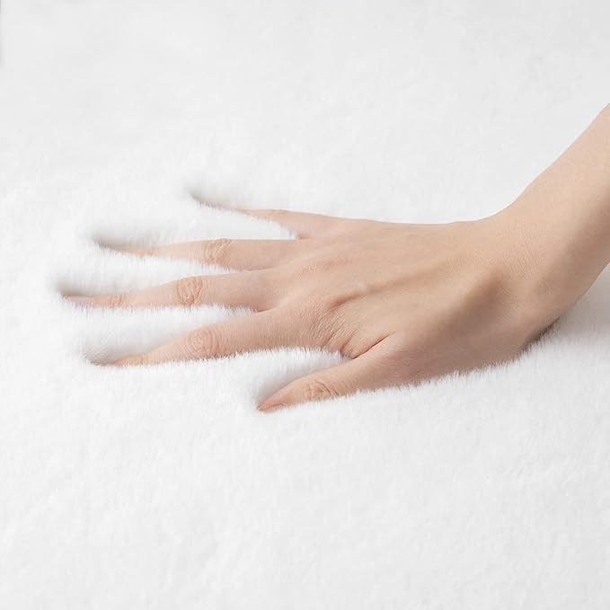 ORINOVA White Faux Bunny Fuzzy Fur Rugs for Bedroom Living Room Shag Washable Furry Area Rug 2x6 Nursery Shaped Rug Teen Room Décor