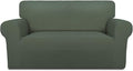 PureFit Super Stretch Sofa Slipcover – Spandex Non Slip Soft Couch Sofa Cover, Washable Furniture Protector with Non Skid Foam and Elastic Bottom for Kids, Pets （Loveseat, Grayish Green）