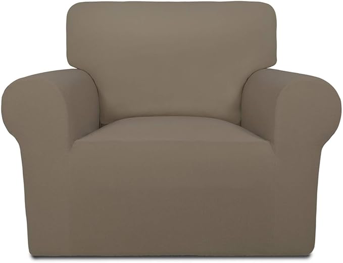 PureFit Super Stretch Chair Sofa Slipcover – Spandex Non Slip Soft Couch Sofa Cover, Washable Furniture Protector with Non Skid Foam and Elastic Bottom for Kids, Pets （Chair, Natural）