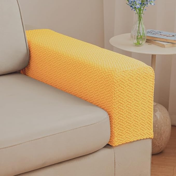 Soothing Home Sofa Covers, Sofa Hero Covers, Wear-Resistant Universal Couch Covers Washable Stretch Sectional Couch Cushion Covers (Yellow,Arm Rest Covers 2pcs)