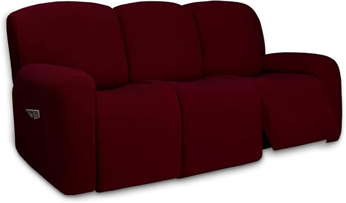 PureFit Super Stretch 3 Seats Recliner Chair Sofa Couch Cover with Pocket – Non Slip Soft Sofa Slipcover, Washable Spandex Reclining Furniture Protector for Kids, Pets (Recliner Sofa, Wine)