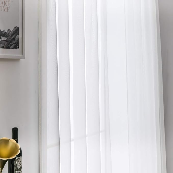 MIULEE 2 Panels Solid Color Sheer Window Curtains Elegant Window Voile Panels/Drapes/Treatment for Bedroom Living Room (54X108 Inches Ivory)
